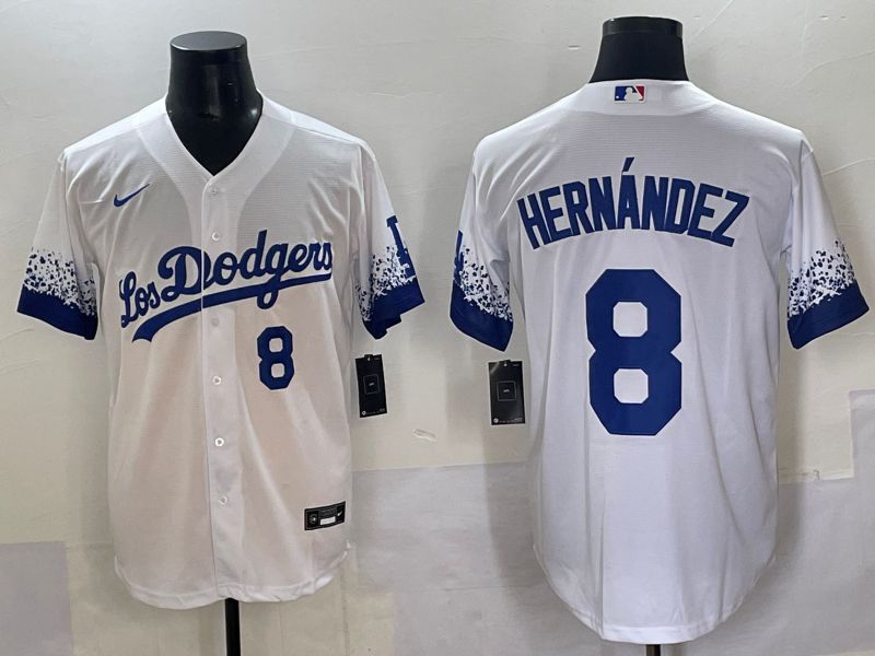 Men 2025 Los Angeles Dodgers #8 Hernandez White blue City Edition Nike MLB Jersey style 3